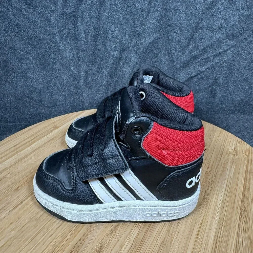 Adidas Black Red White High Top Basketball Shoes Sneakers‎ Little Kids 6K